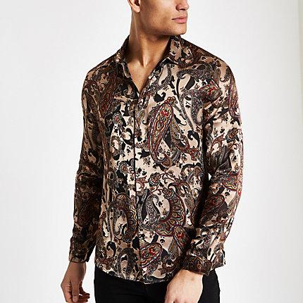 River Island Mens Paisley Print Long Sleeve Shirt