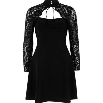 River Island Womens Lace Long Sleeve Choker Skater Dress