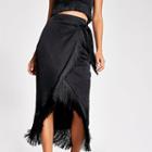 River Island Womens Fringe Satin Wrap Midi Skirt