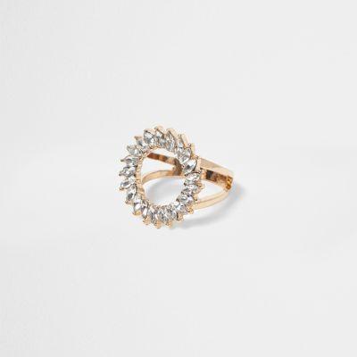 River Island Womens Gold Tone Diamante Circle Ring