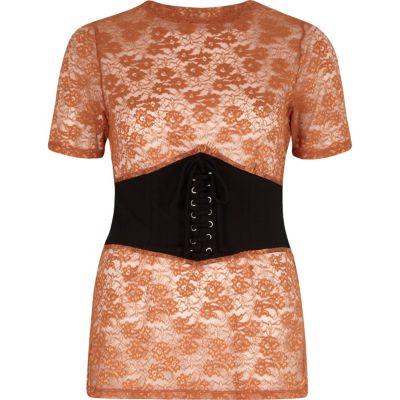 River Island Womens Embroidered Corset Front Fitted T-shirt