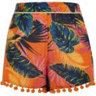 River Island Womens Leaf Print Pom Pom Tassel Hem Shorts