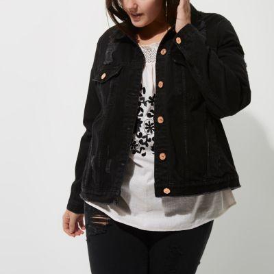 River Island Womens Plus Washed Distressed Denim Jacket