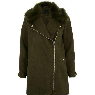 River Island Womens Fur Trim Biker Collar Swing Coat