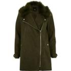 River Island Womens Fur Trim Biker Collar Swing Coat