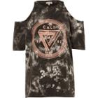 River Island Womens Tie Dye Cali Cold Shoulder T-shirt