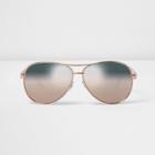 River Island Womens Rose Gold Tone Aviator Mirror Lens Sunglasses