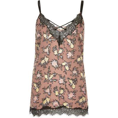 River Island Womens Floral Print Lace Trim Cami Top