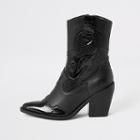 River Island Womens Leather Cutout Cowboy Ankle Boots