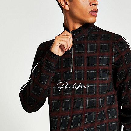 River Island Mens Check Prolific Funnel Neck Slim Fit Top