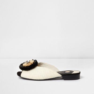 River Island Womens White Raffia Brooch Mules