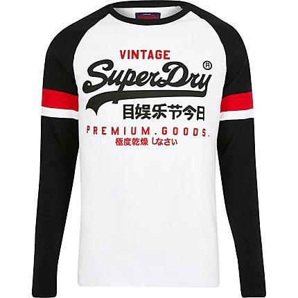 River Island Mens Superdry White Printed Raglan T-shirt