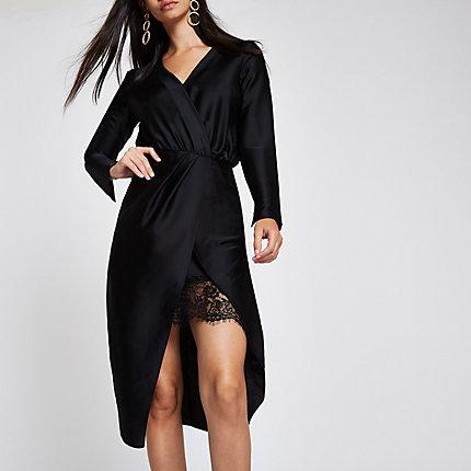 River Island Womens Wrap Front Waisted Midi Dress