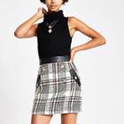 River Island Womens White Check Button Front Boucle Mini Skirt