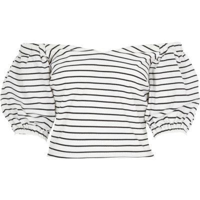 River Island Womens Stripe Puff Sleeve Bardot Top