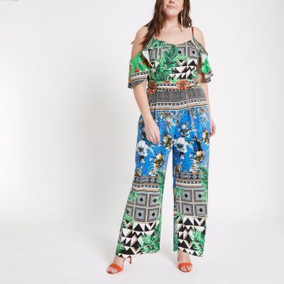 River Island Womens Plus Scarf Print Bardot Jumpsuit