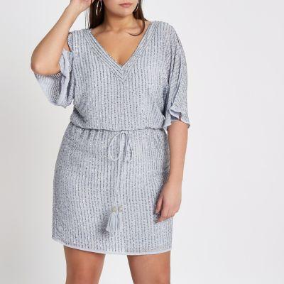 River Island Womens Plus Sequin Drawstring Waist Mini Dress