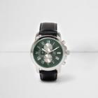 River Island Mens Leather Look Strap Green Face Watch