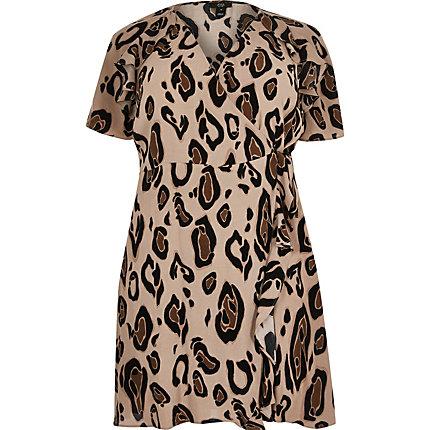 River Island Womens Plus Leopard Print Tea Dress