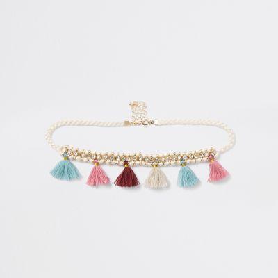 River Island Womens Woven Multicolored Tassel Choker