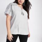 River Island Womens Plus Tie Neck Embroidered Flower Top