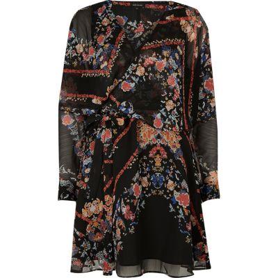 River Island Womens Floral Print Smock Wrap Dress