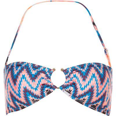 River Island Womens Zig Zag Print Ring Bandeau Bikini Top
