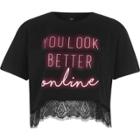 River Island Womens Neon Print Lace Hem Cropped T-shirt