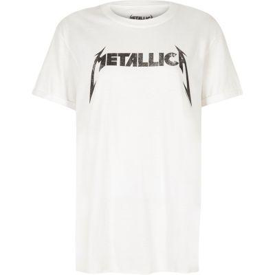 River Island Womens White Metallica Print Band T-shirt