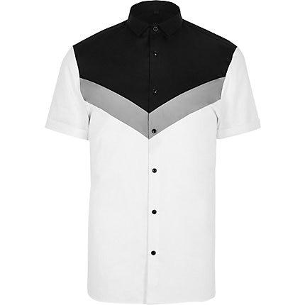 River Island Mens White Chevron Slim Fit Shirt