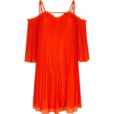 River Island Womens Plisse Chiffon Cold Shoulder Swing Dress