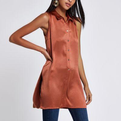 River Island Womens Copper Sleeveless Longline Shirt