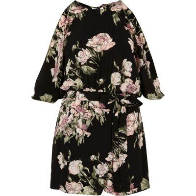 River Island Womens Petite Floral Cold Shoulder Playsuit