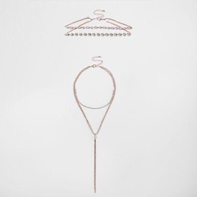 River Island Womens Rose Gold Tone Multi Row Drop Choker Set