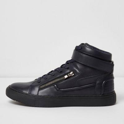 River Island Mensnavy Hi Top Strap Trainers