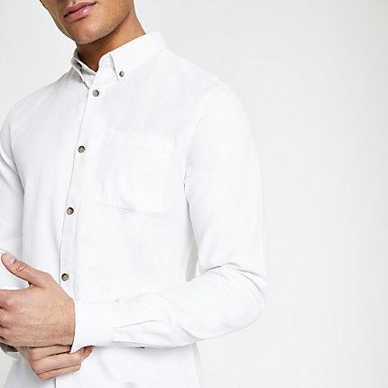 River Island Mens White Lyocell Chest Pocket Slim Fit Shirt