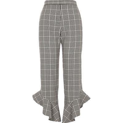 River Island Womens Gingham Frill Hem Cropped Trousers