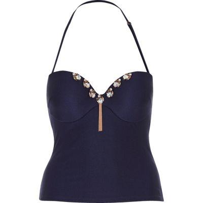 River Island Womens Brooch Trim Halter Neck Tankini Top