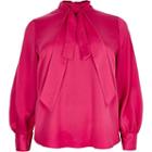River Island Womens Plus Long Sleeve Bow Neck Top