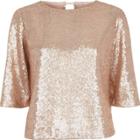 River Island Womens Gold Sequin Flute Sleeve Top