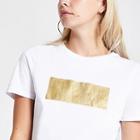 River Island Womens Petite White Rvr Foil Chest Print T-shirt