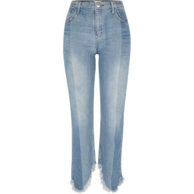 River Island Womens Frayed Straight Cropped Leg Jeans
