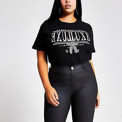 River Island Womens Plus Printed Dogtooth Bow T-shirt