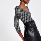 River Island Womens Dogtooth Check Puff Sleeve Top