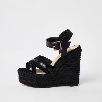 River Island Womens Cross Strap Espadrille Platform Wedges
