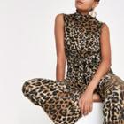 River Island Womens Leopard Print Plisse Sleeveless Top