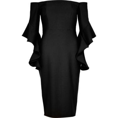River Island Womens Bardot Bell Sleeve Bodycon Dress