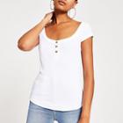 River Island Womens White Scoop Neck Button T-shirt