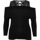 River Island Womens Lace Panel Bardot Knit Top