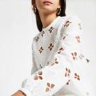 River Island Womens White Broderie Long Sleeve Top